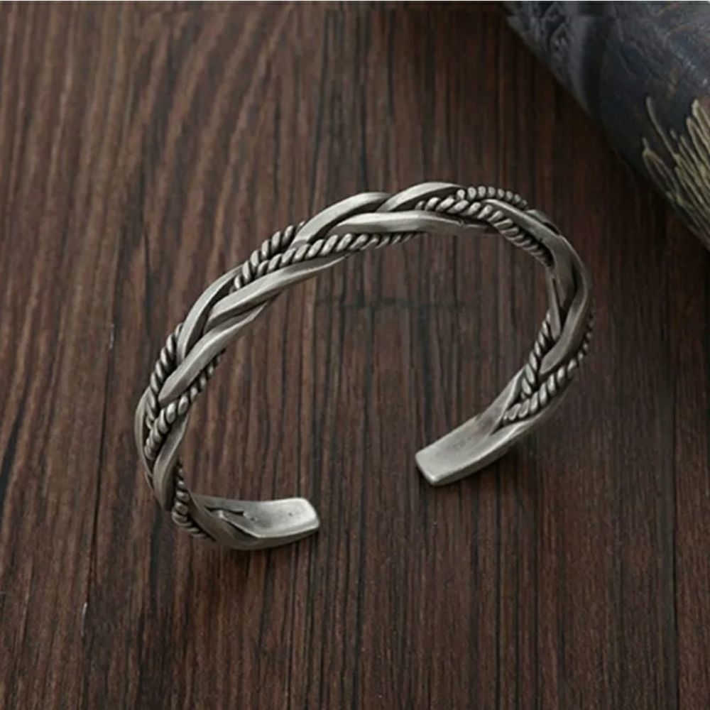 925 Silver Vintage Bangle Twisted Cuff Bracelet - Picture 5 of 7